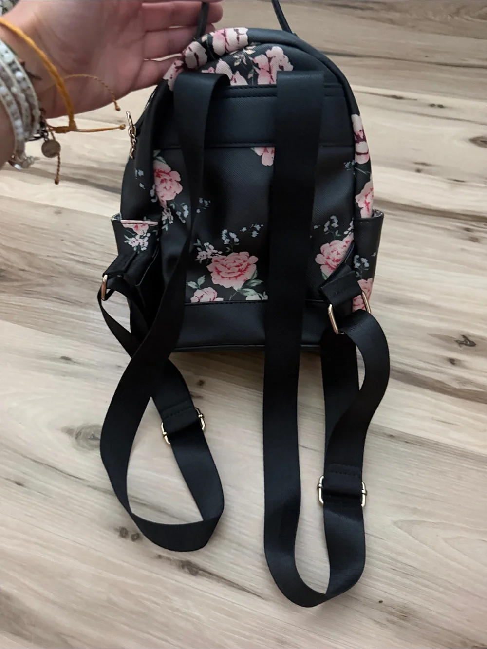 Black Floral Mini Backpack - Women's Lightweight Floral Bag